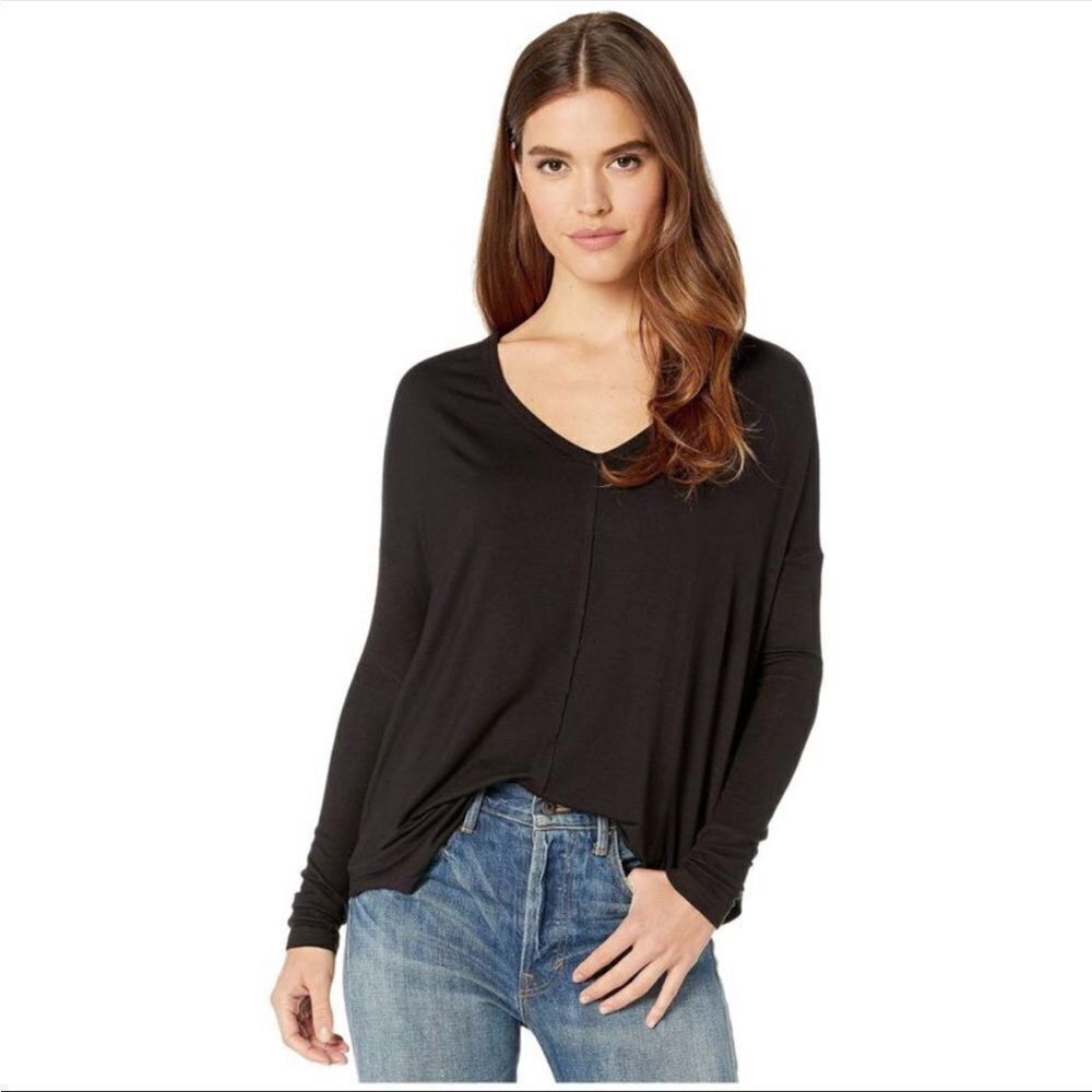 FREE PEOPLE | Black V-Neck Dolman Style Long Sleeve Moonshine Top Women’s Size M